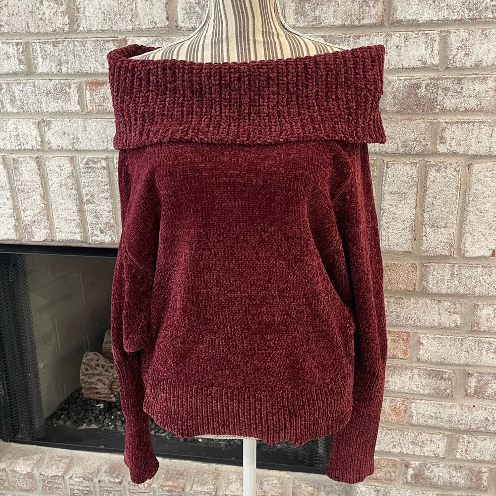 White House Black Market Sweater Burgundy Off-Shoulder Women Sweater Size M